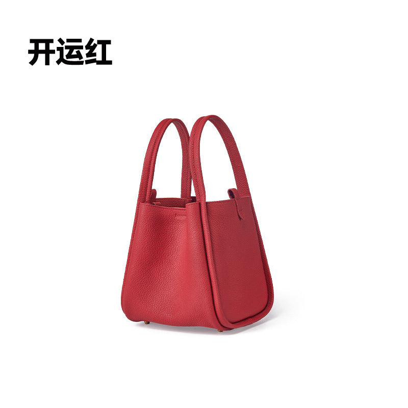 Medium Size Basket Series Women's Bag Top Layer Cowhide Fashion Women's Bag Large Capacity Shoulder Bag Crossbody Handbag Bucket Bag