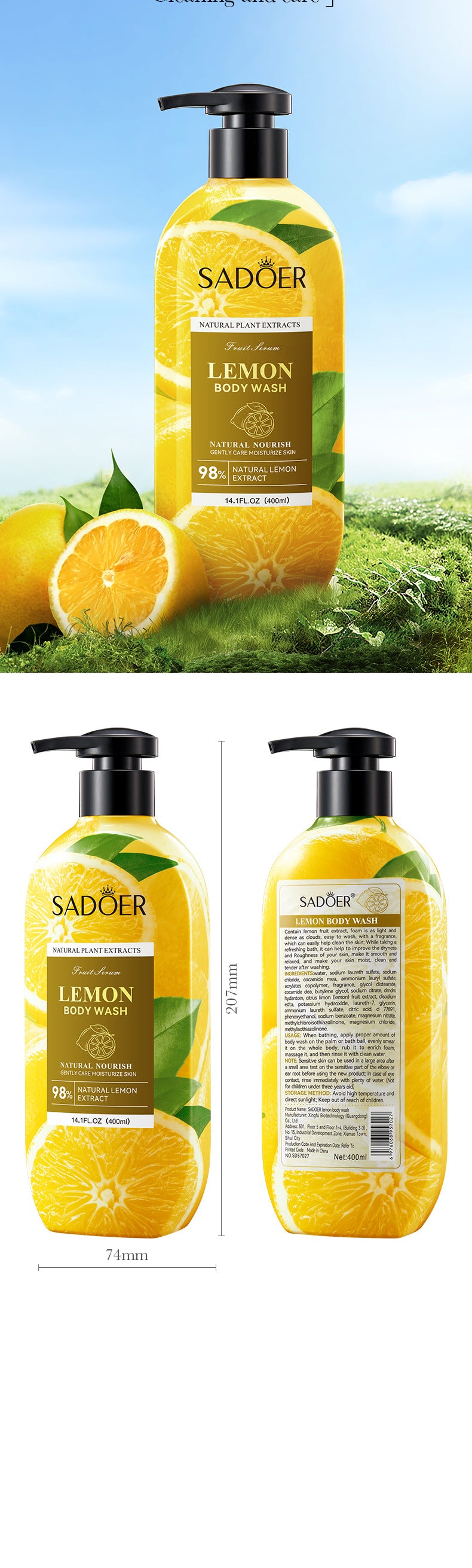 Fruit Body Wash400ml SADOER Coconut Cleansing Avocado Shower Milk  Foreign Trade Wholesale