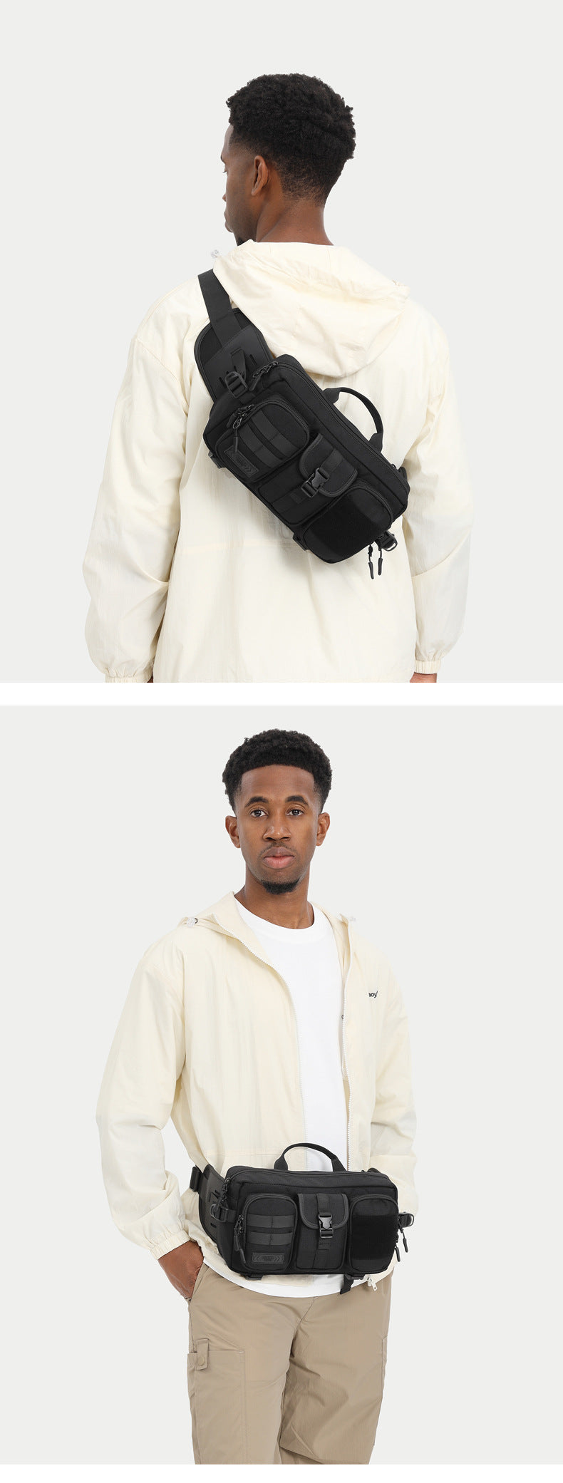 OZUKO Tactical Waist Bag Men's Multifunctional Crossbody Bag Waterproof Outdoor Large Capacity Sports Portable Men's Bag