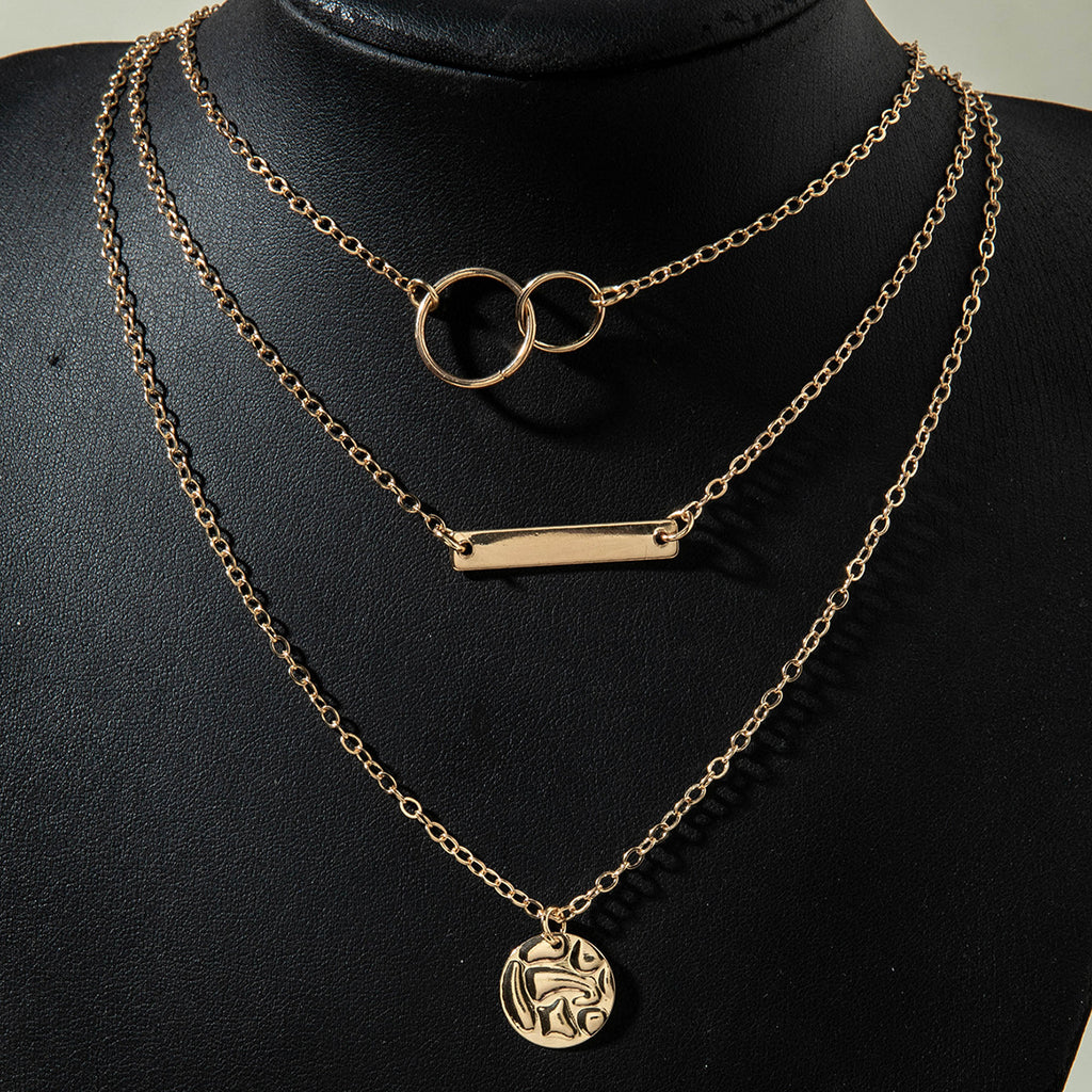 European and American Fashion Collarbone Chain Round Pendant Tassel Multi-layer Stacking Necklace Layered One-word Necklace3Set
