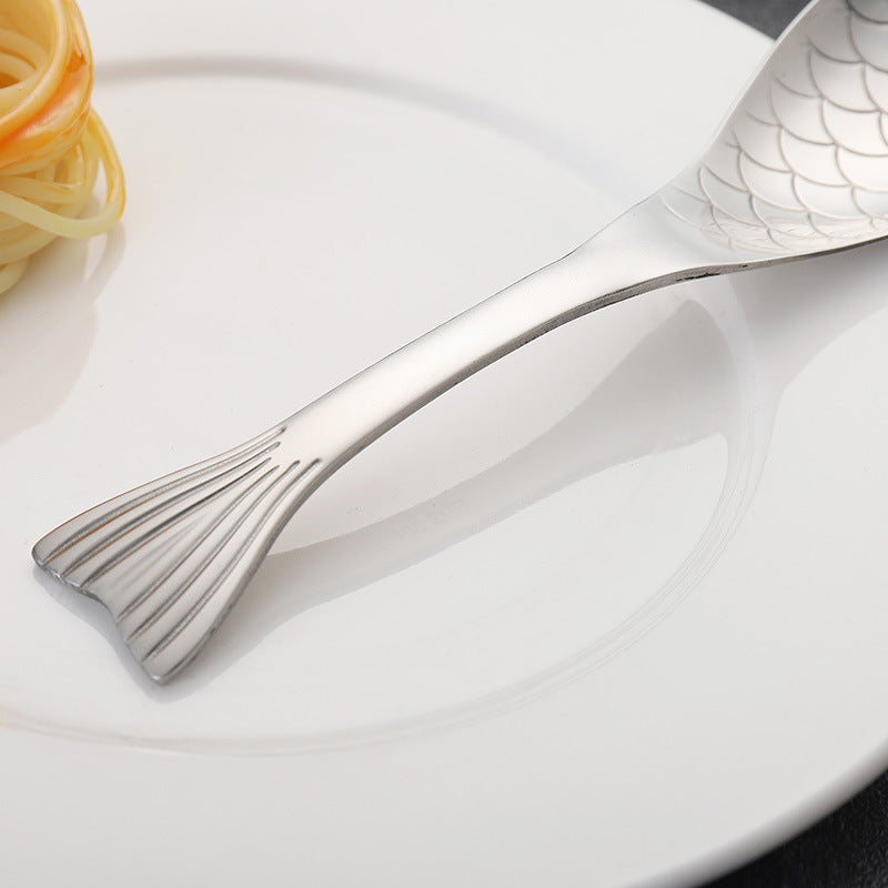 304Stainless Steel Spoon Cooking Restaurant Spoon Pickled Fish Spoon Cartoon Spoon PVD Titanium-plated Colorful Fish Tail Cute Spoon