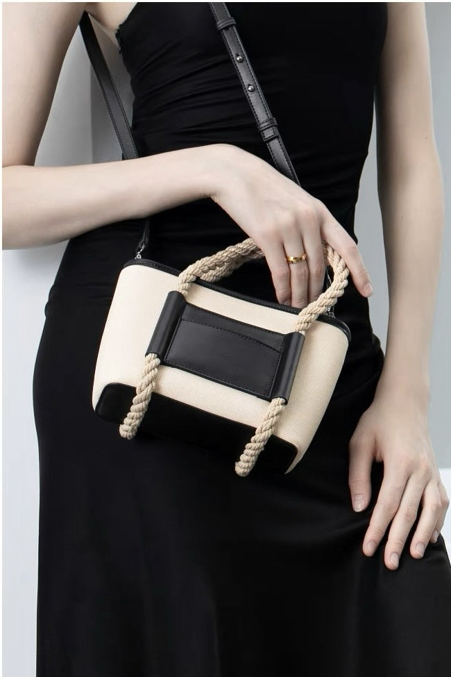 Women's Bag2024New Stylish Small Square Bag Fashionable Versatile Hemp Rope Square Handbag Color-Block Single Shoulder Crossbody Bag