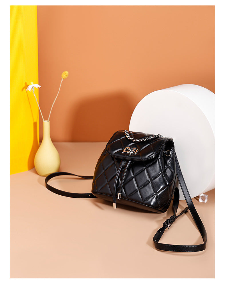 Classic Style Rhombus Chain Backpack College Style Minority Fashion Women's Bag Korean Style Western Style Tote Backpack