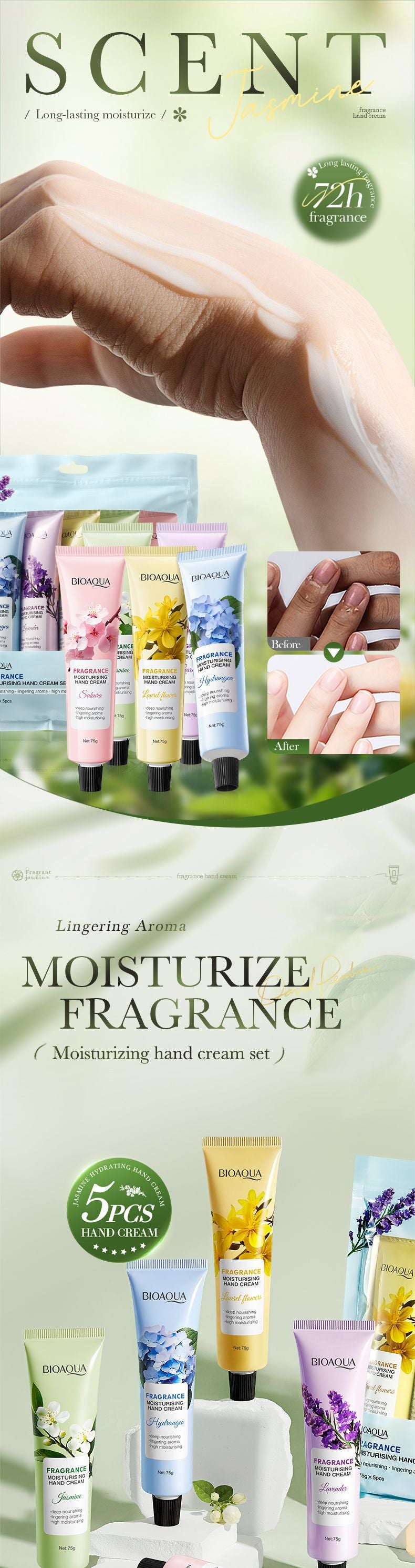 Fragrance Moisturizing Hand Cream Set BIOAOUA Autumn and winter moisturizing hand cream  foreign trade wholesale