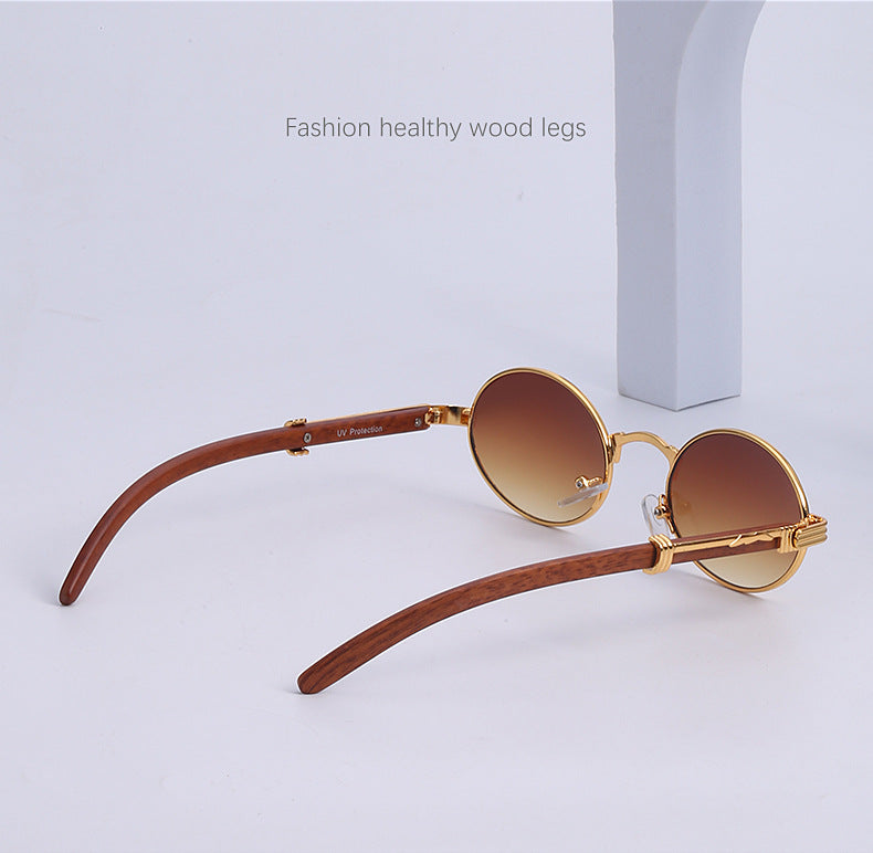 Vintage Small Frame Glasses for Women Imitation Wood Grain Oval Frame Sunglasses for Men Trendy Anti-Glare Sunglasses sunglasses