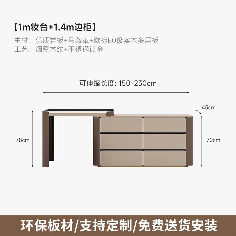 Multi-layer Solid Wood Rock Board Dressing Table Bedside Table Integrated Designer Bedroom Modern Minimalist High-grade Gray Makeup Table
