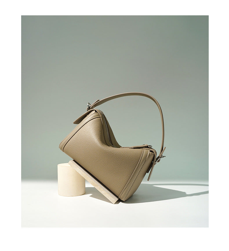 New Top Layer Cowhide Boston Bag Fashion Women's Bag Simple Texture Cowhide Shoulder Crossbody Bag Niche Design Sense