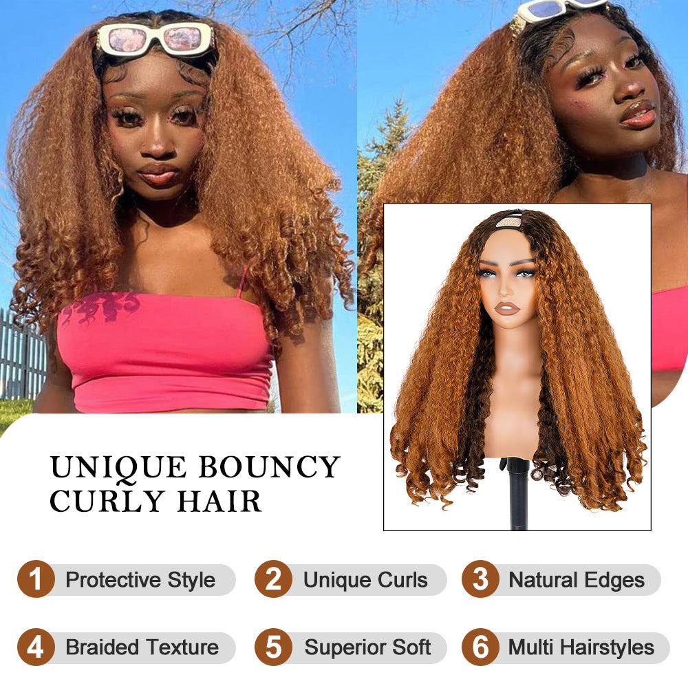 Matte Head Cover 99J V part Afro Curly Wig
