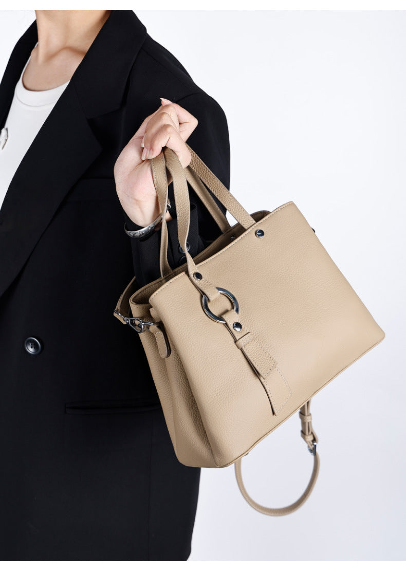 Genuine Leather Tote Bag Top Layer Cowhide High-End Feel Women's Handbag Crossbody Garden Bag Commuter Large Capacity Bucket Bag