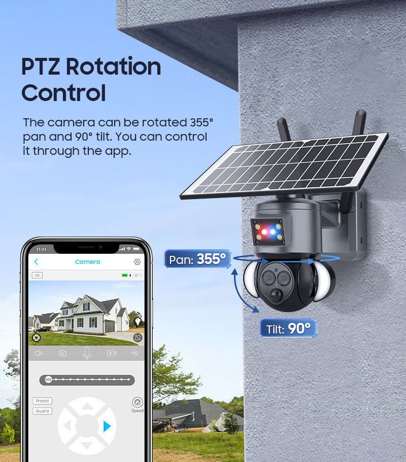 New Product12Binocular Hybrid Zoom Solar Camera Courtyard6MP High Definition Red and Blue Alarm Monitoring