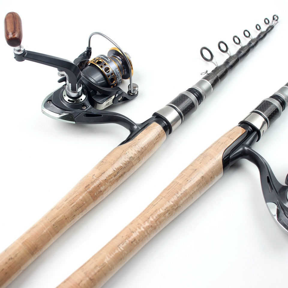 Wooden Handle Portable Sea Rod Set Retractable Lure Rod Fishing Gear with Hair Band Single Rod Manufacturer Wholesale