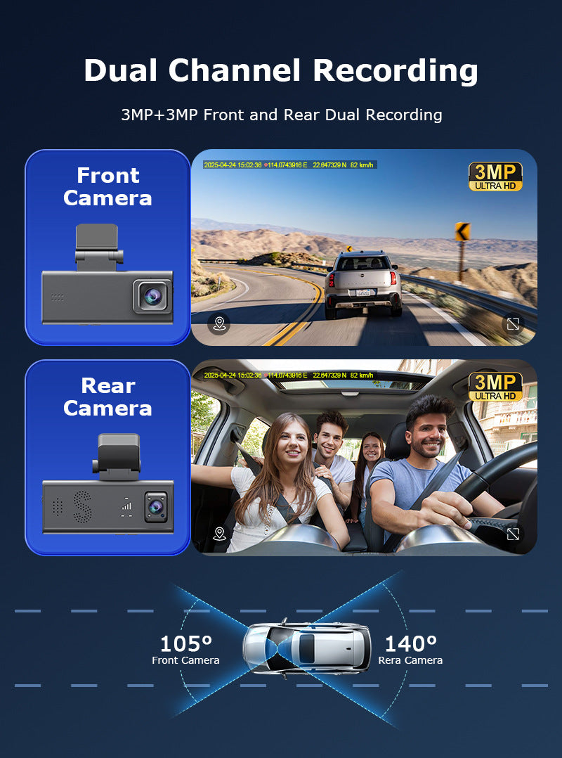 New Driving Recorder Binocular Parking Camera Panoramic HD Infrared Night Vision GPS Vehicle-mounted Monitoring