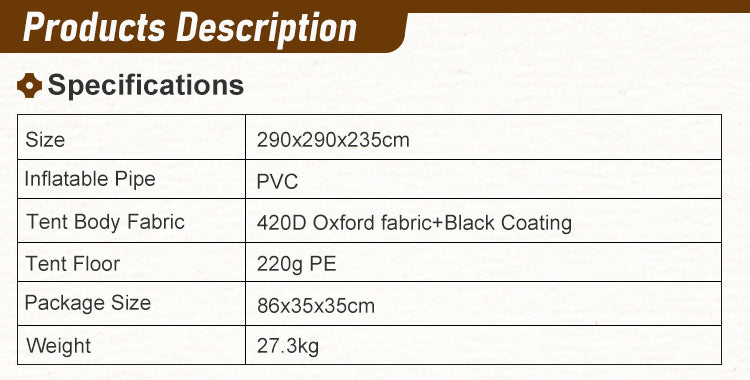 Wholesale Inflatable Tent from Source Factory Middle East Saudi Arabia Tent Black Sunproof Rainproof Automatic Quick Open3*