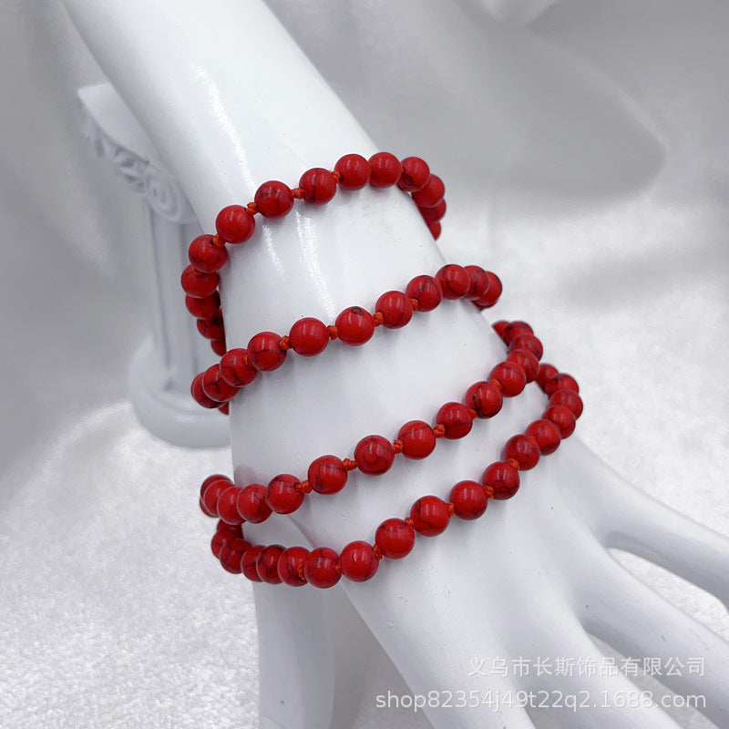 Women's Layered Turquoise Bracelet4mm Small Natural Stone Bracelet108Knotted Snowflake Volcanic Stone Long Bracelet