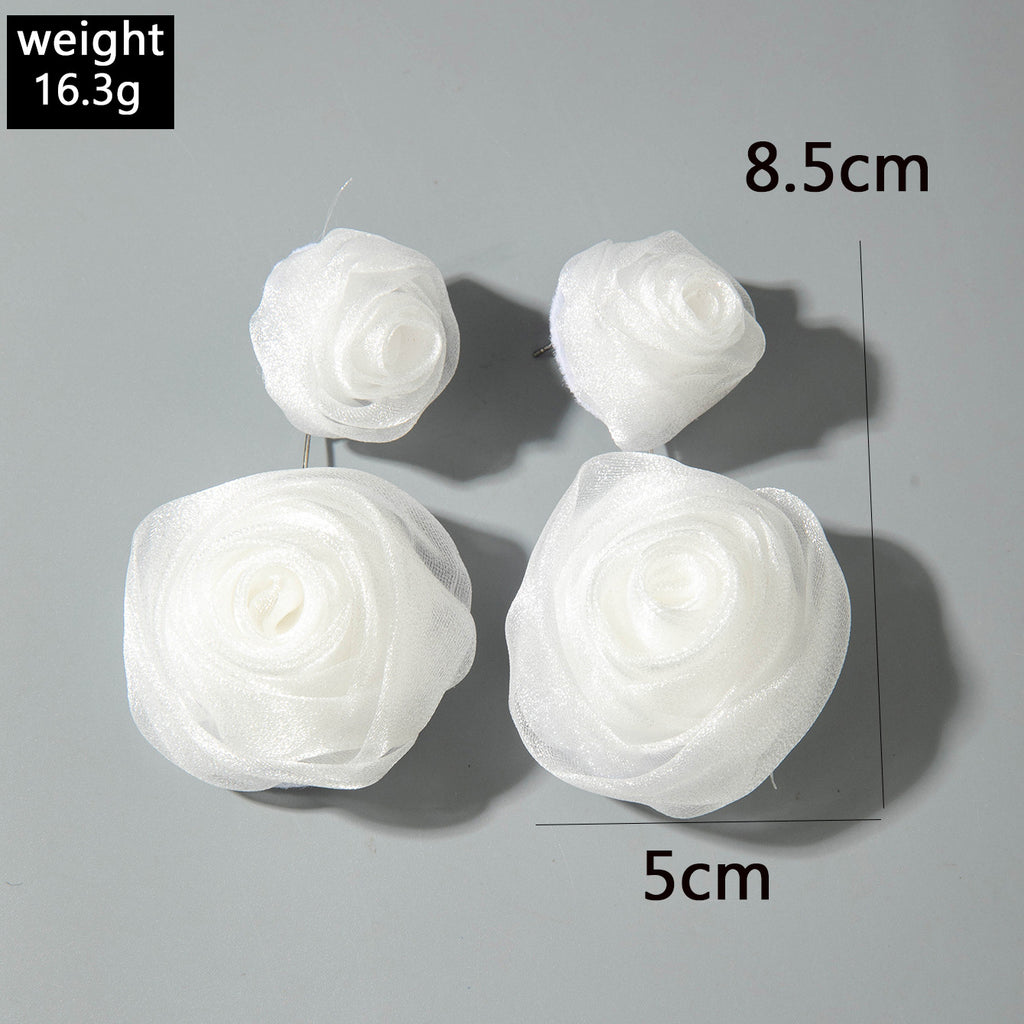 European and American Light Luxury High-End Fabric Rose Flower Earrings Fashion Versatile Three-Dimensional Flower Earrings Wholesale