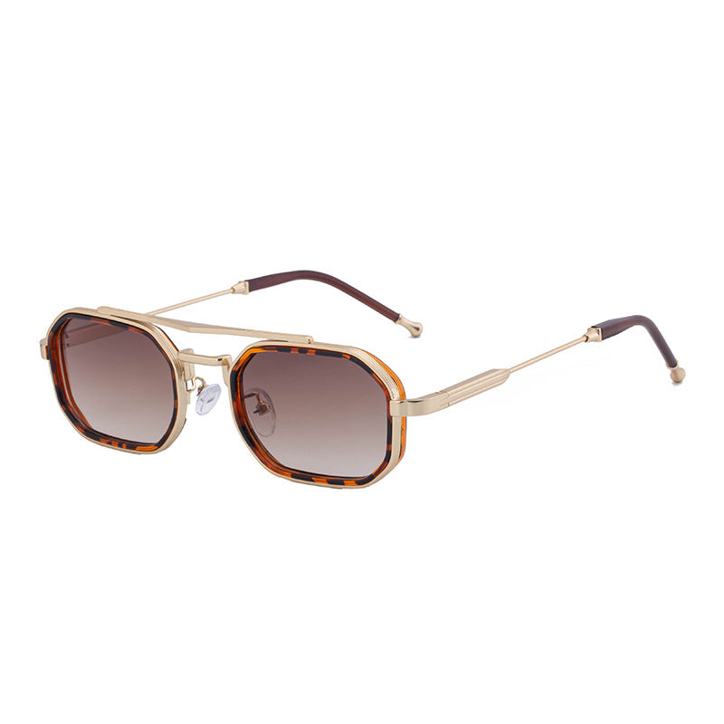2025New Small Frame Glasses Men Double Beam retro Sunglasses Men's High Sense Full Frame Sunscreen Sunglasses shades