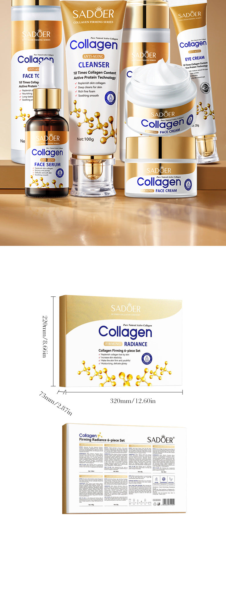 Collagen Firming Skincare6Set SADOER Moisturizing and Hydrating Set Box  Wholesale