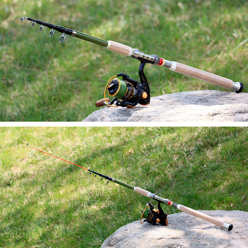 A Long Casting Telescopic Lure Rod with Long Wooden Handle, Sea Rod, Rock Fishing Rod, Carbon Fiber Carp and Bass Rod MH Tune