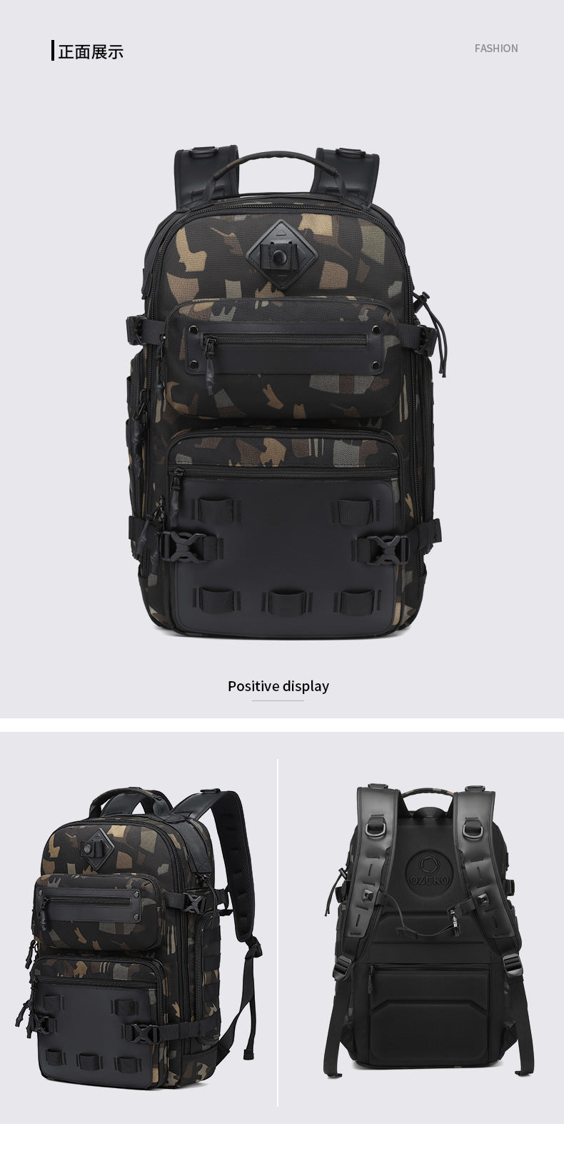 ozuko Men's Tactical Backpack Waterproof and Wear-Resistant Computer Backpack Outdoor Mountaineering Large Capacity Commuting Travel Bag