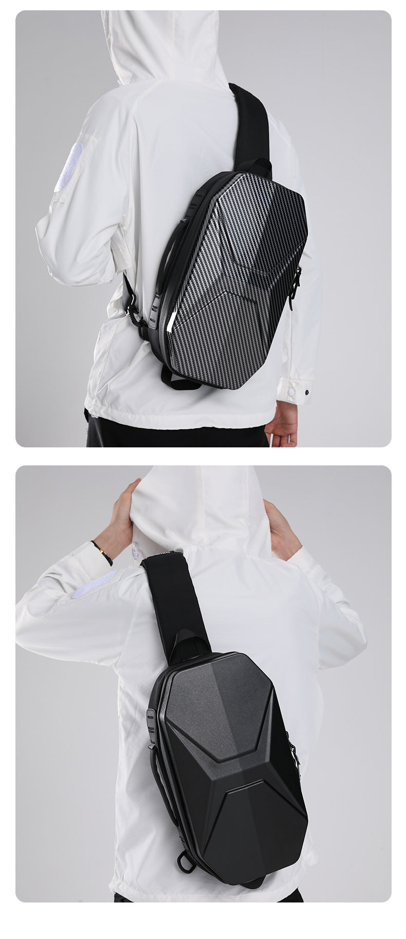 ozuko Functional trendy men's chest bag PC Hard Shell Waterproof Multifunctional Crossbody Bag Shoulder Outing Sports Men's Bag