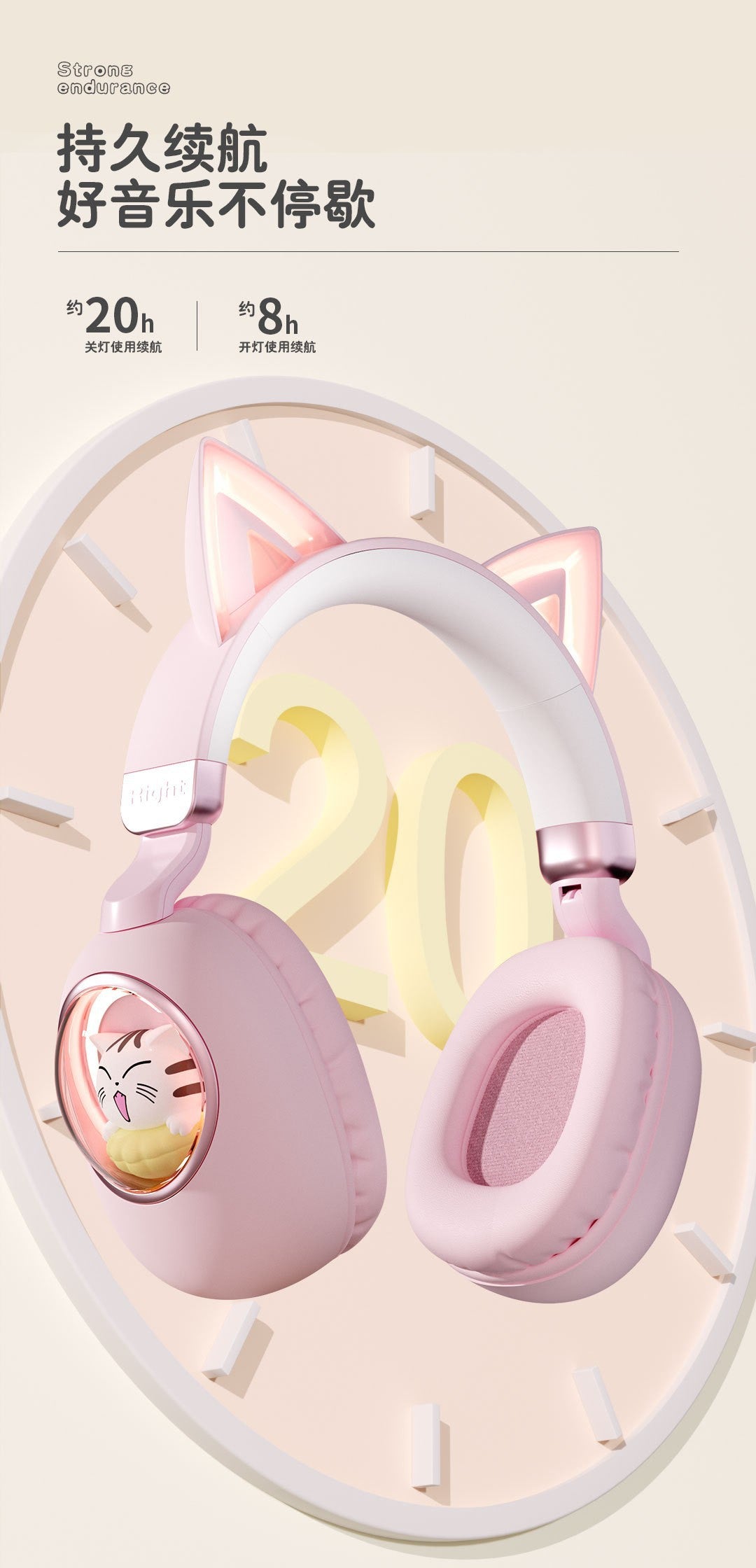 Cartoon Cat Head-mounted Bluetooth Wireless Earphones Long Battery Life Support Customization Cat Ear Cute Cat Ear Design