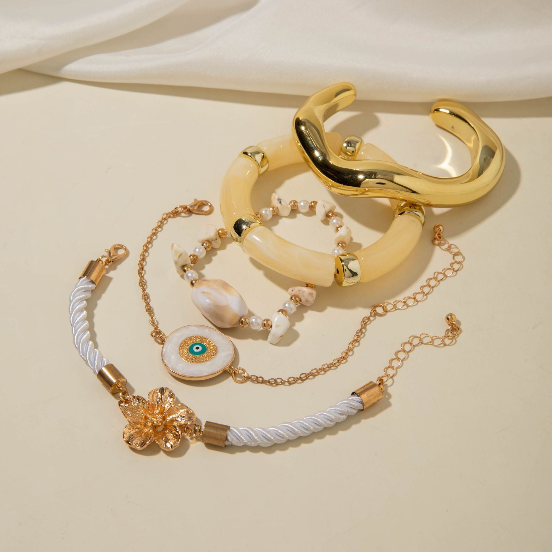 European and American Style Bracelet Bohemian Devil's Eye Bracelet Design Sense Inlaid Diamond Oil Drop Exaggerated Bracelet Set