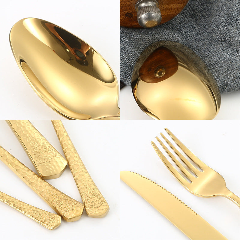 Stainless Steel Tableware Hotel Restaurant Crown Hammered Knife Fork Spoon24Set of Western Steak Knives and Forks
