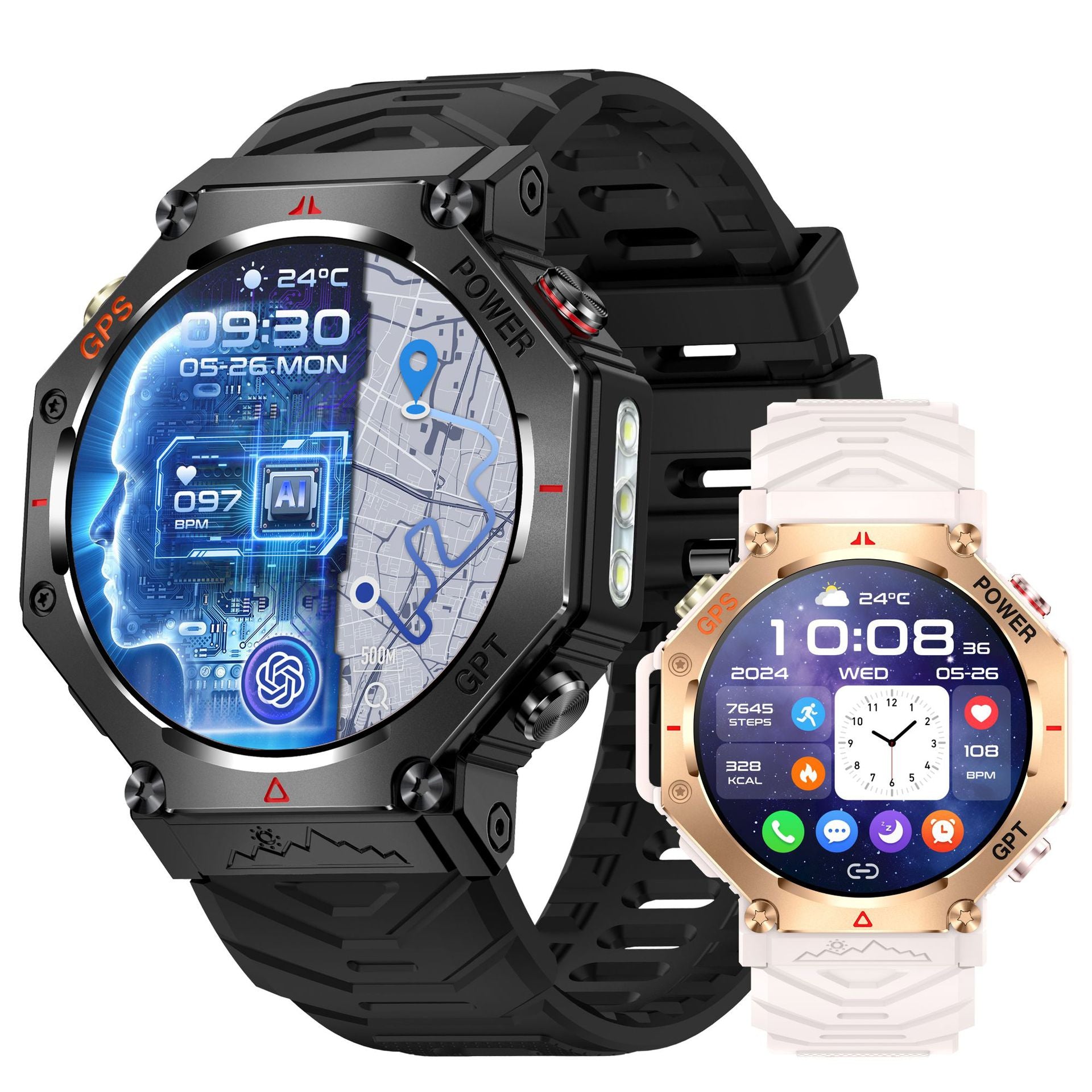 KC91Smart Watch Bluetooth Call Heart Rate Pedometer Sleep3ATM Waterproof GPS Beidou Positioning Sports Three-Proof