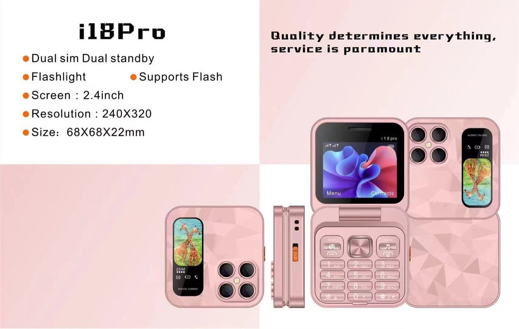 Mini flip Phone New i18pro Flip Phone2.4Dual SIM2G Button Folding Phone