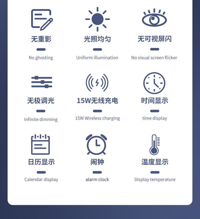 Multi-Functional Eye Protection15w Wireless Charger Table Lamp Dormitory Learning Reading Foldable Perpetual Calendar Alarm Clock Desk Lamp