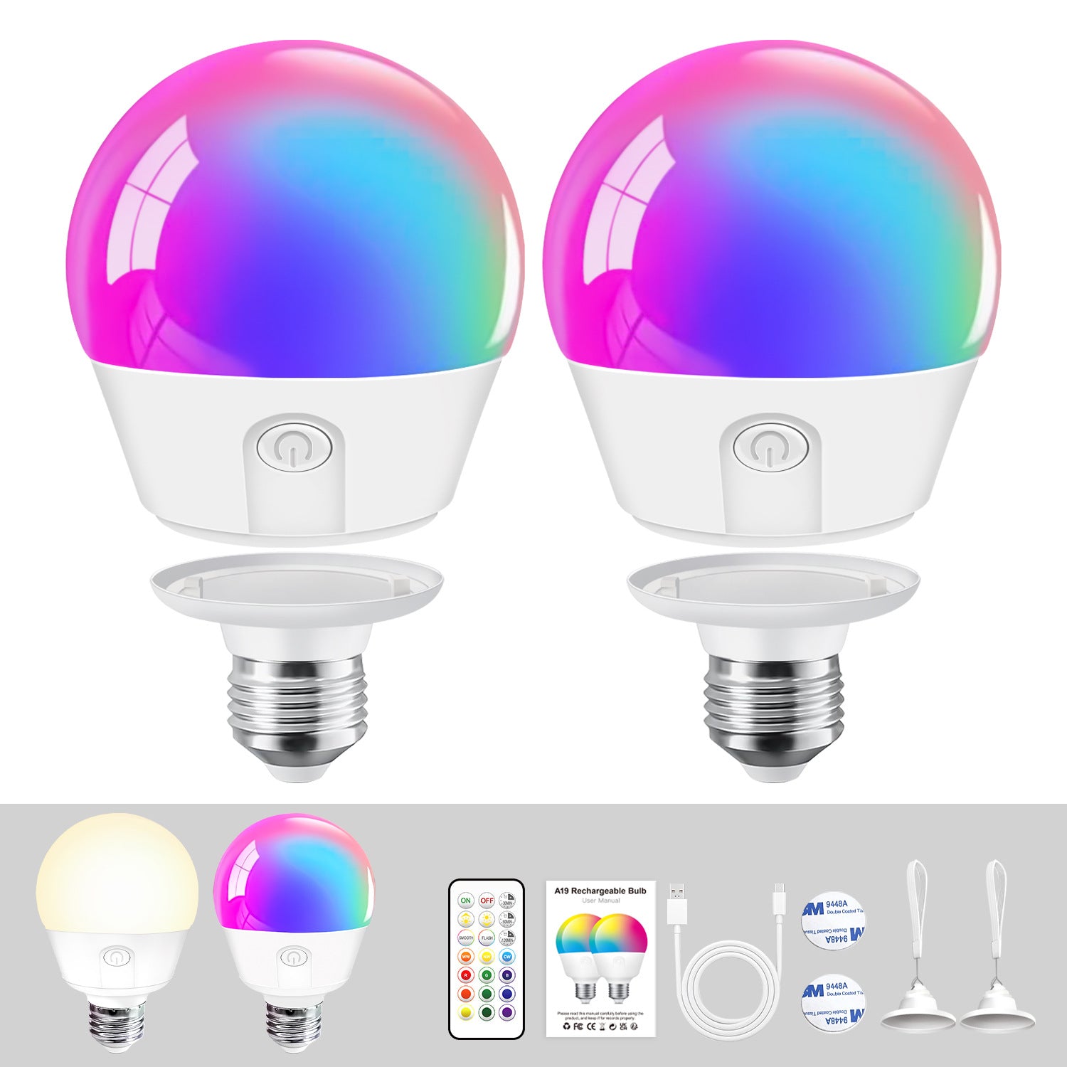 Rechargeable Light Bulb LED Bulb E26Screw Thread Household Lighting Electric Light Incandescent Chandelier Magic Color Bulb