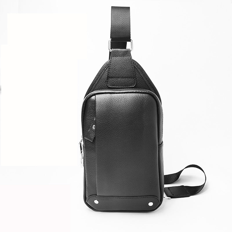 Niche Bag Fingerprint Unlock Men's Top Layer Cowhide Single Shoulder Crossbody Backpack High-End Chest Genuine Leather Chest Bag