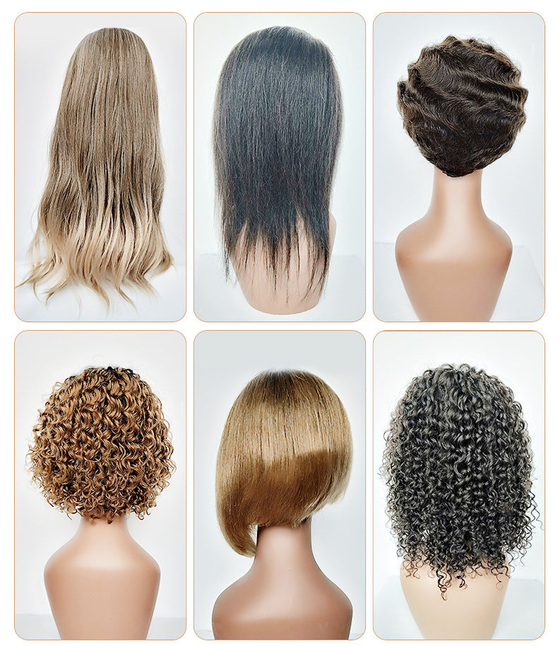 European and American New Style Hair Wig Cap Women's Short Hair Small Curl Black Hairpiece Brown Wholesale Bangs Natural Style
