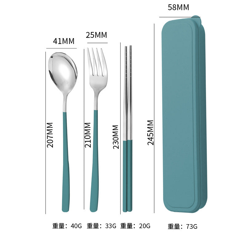304Stainless Steel Tableware Student Korean Portable Tableware Office Worker Outdoor Spoon Fork Chopsticks Four-piece Set