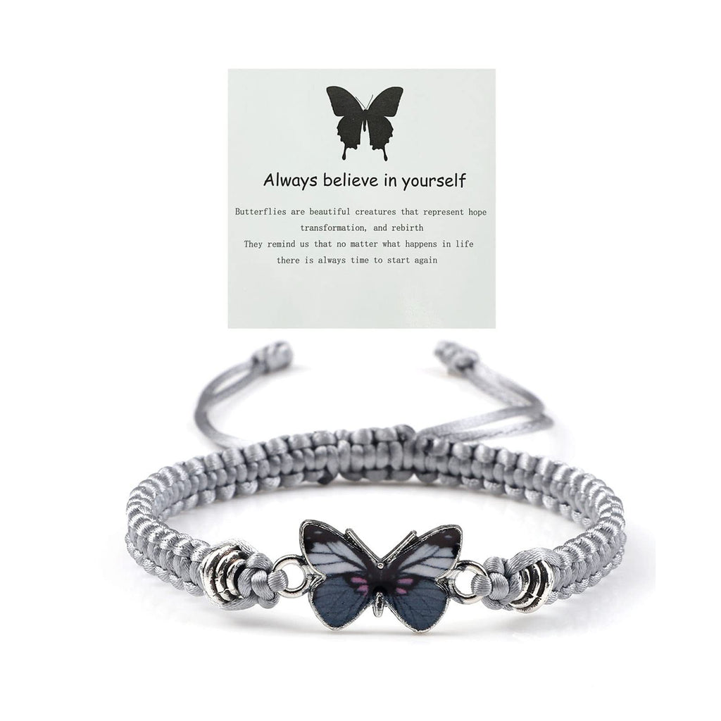 Adjustable Handmade Woven Bracelet with Oil Drop Alloy Pendant, Double Loop Butterfly Women's Woven Bracelet