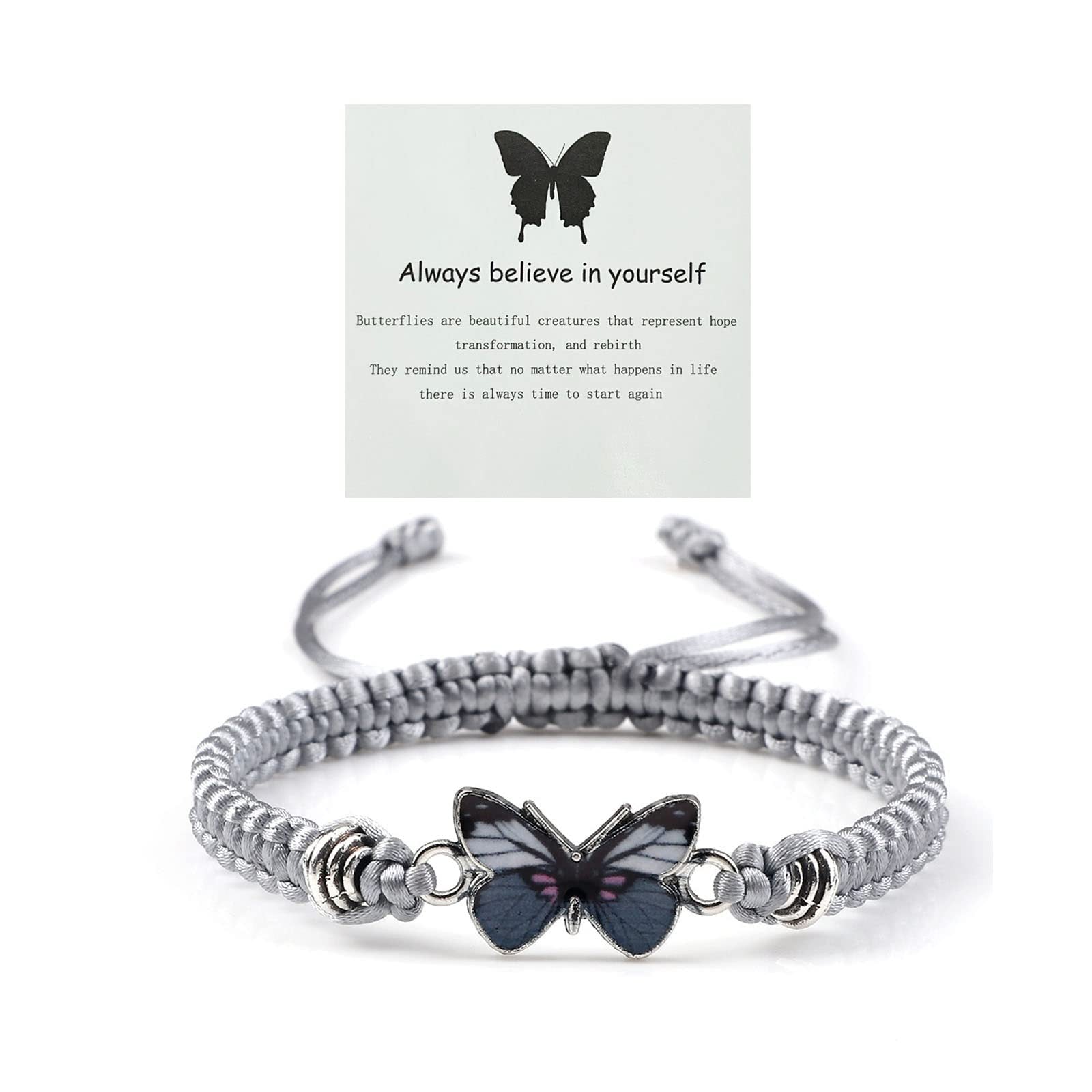 Adjustable Handmade Woven Bracelet with Oil Drop Alloy Pendant, Double Loop Butterfly Women's Woven Bracelet