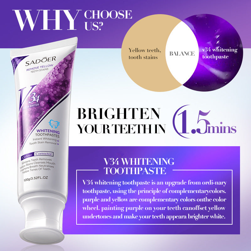 V34Whitening Toothpaste SADOER Clean Tartar Brightening Toothpaste  Wholesale