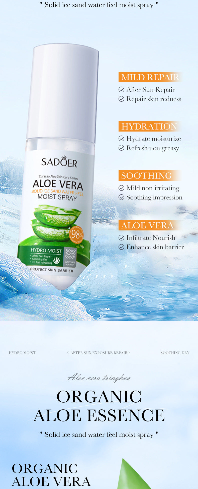 Aloe Vera Skincare Set SADOER Cleansing, hydrating, moisturizing, and nourishing  foreign trade manufacturer wholesale