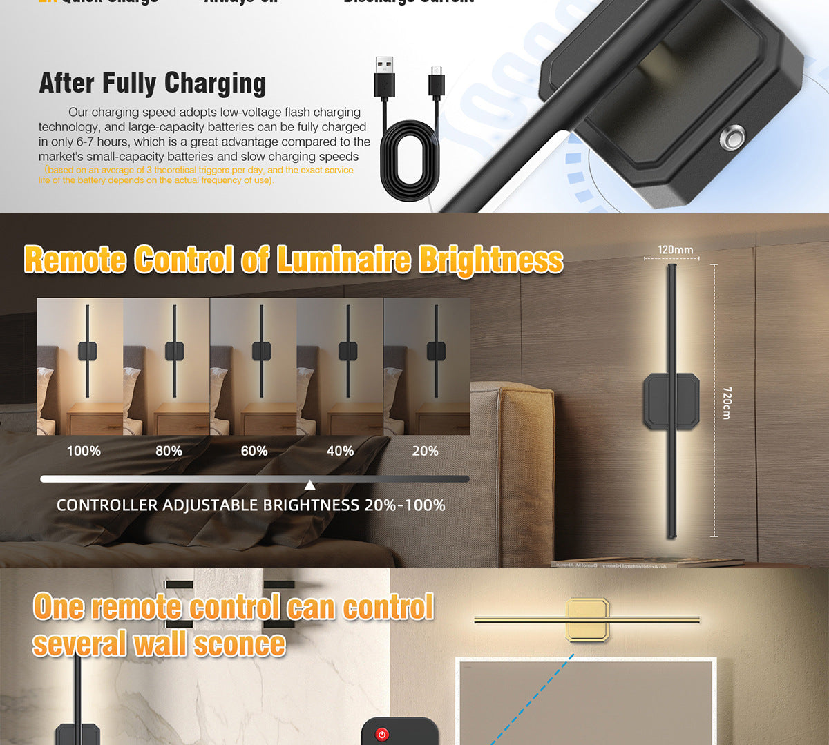 Rechargeable Two-tone Wall Lamp Indoor Wall Lamp Bedroom Bedside Wall Lamp Staircase Wall Lamp No Wiring Wall Lamp Long Strip Wall Lamp