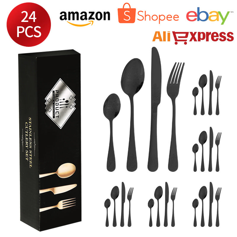Stainless Steel Cutlery Set1010Double Flower Relief Knife, Fork, and Spoon24Set of Western Steak Knives and Forks