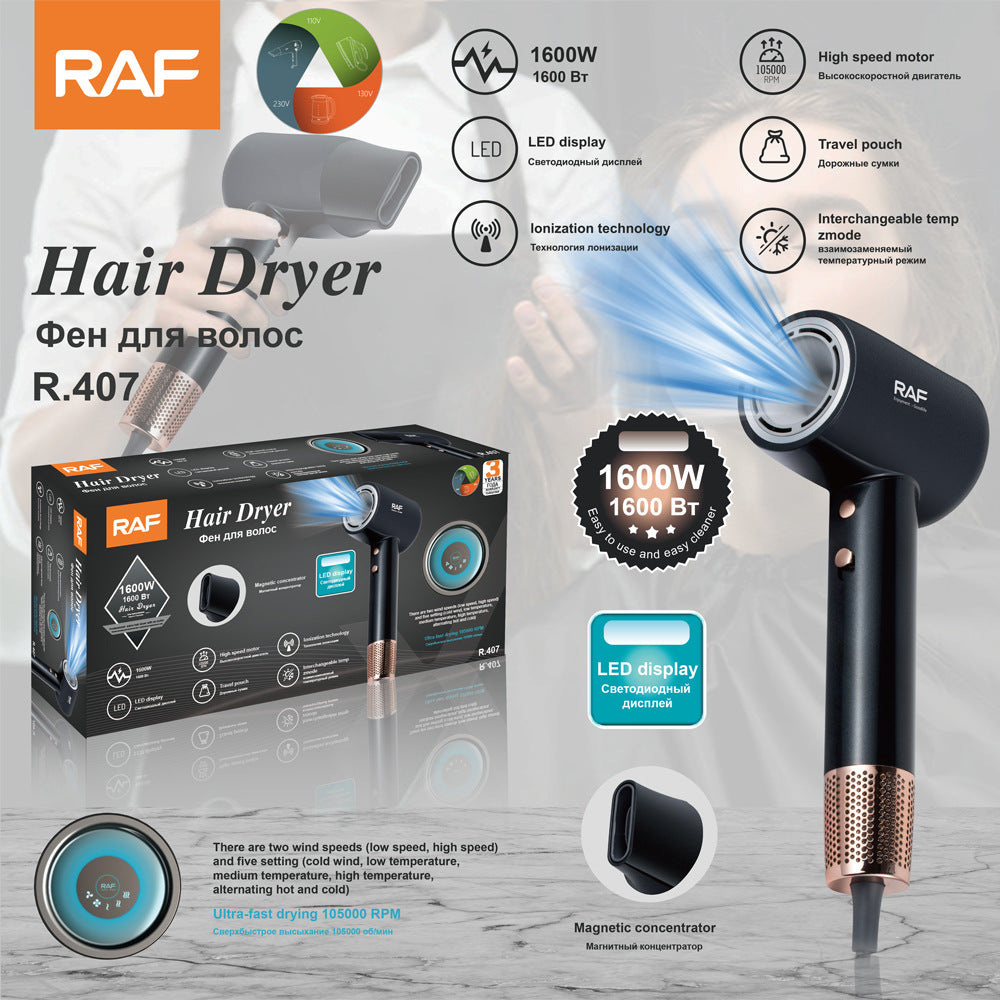 RAF European standard intelligent temperature control high-power high-speed hair dryer for home use Quick-Dry Hair Care Negative Ion R407