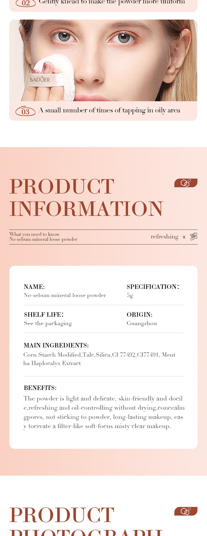 Makeup SADOER Mineral Loose Powder Refreshing Lightweight Setting Concealer Powder  Wholesale
