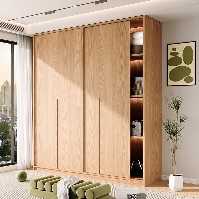 All Solid Wood Oak Sliding Door Wardrobe for Home Bedroom North American Style Small Apartment Sliding Door Cabinet Sliding Door Closet