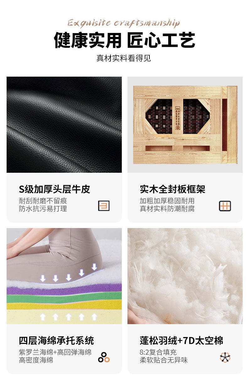 Italian Minimalist Genuine Leather Sofa Small Apartment Modern Simple Living Room Straight High Backrest Cube Sofa Shipping and tax not included