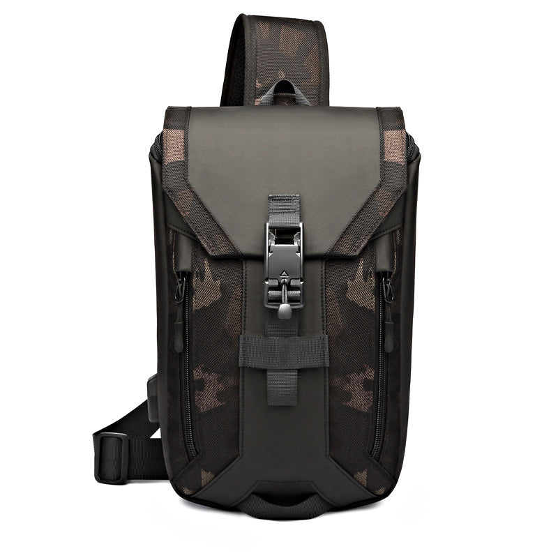 OZUKO Men's Chest Bag Trendy Brand USB Crossbody bag, water-resistant, lightweight, large capacity, single shoulder bag, outdoor chest bag