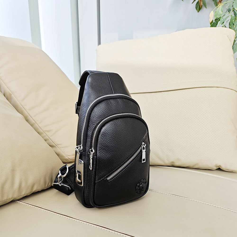 Anti-theft Bag Travel Essential Genuine Leather Chest Bag Men's Sports Soft Belt Fingerprint Lock Single Shoulder Crossbody Chest Bag