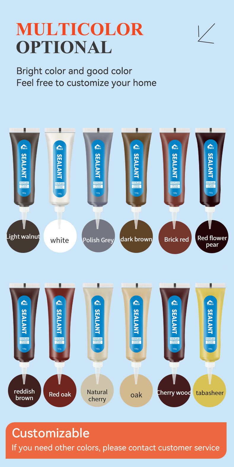 Sealant for Wood and Glass, Furniture, Doors, Windows, Cabinets, Scratch Repair, Waterproof, Paint Repair, Edge Sealing, Color Matching Paste, Wood Repair