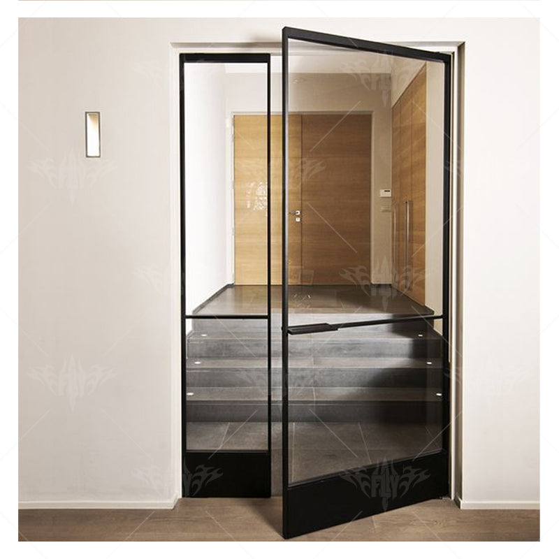 French Modern Apartment Metal Framed Tempered Glass Interior Double Door Entrance Glass Door