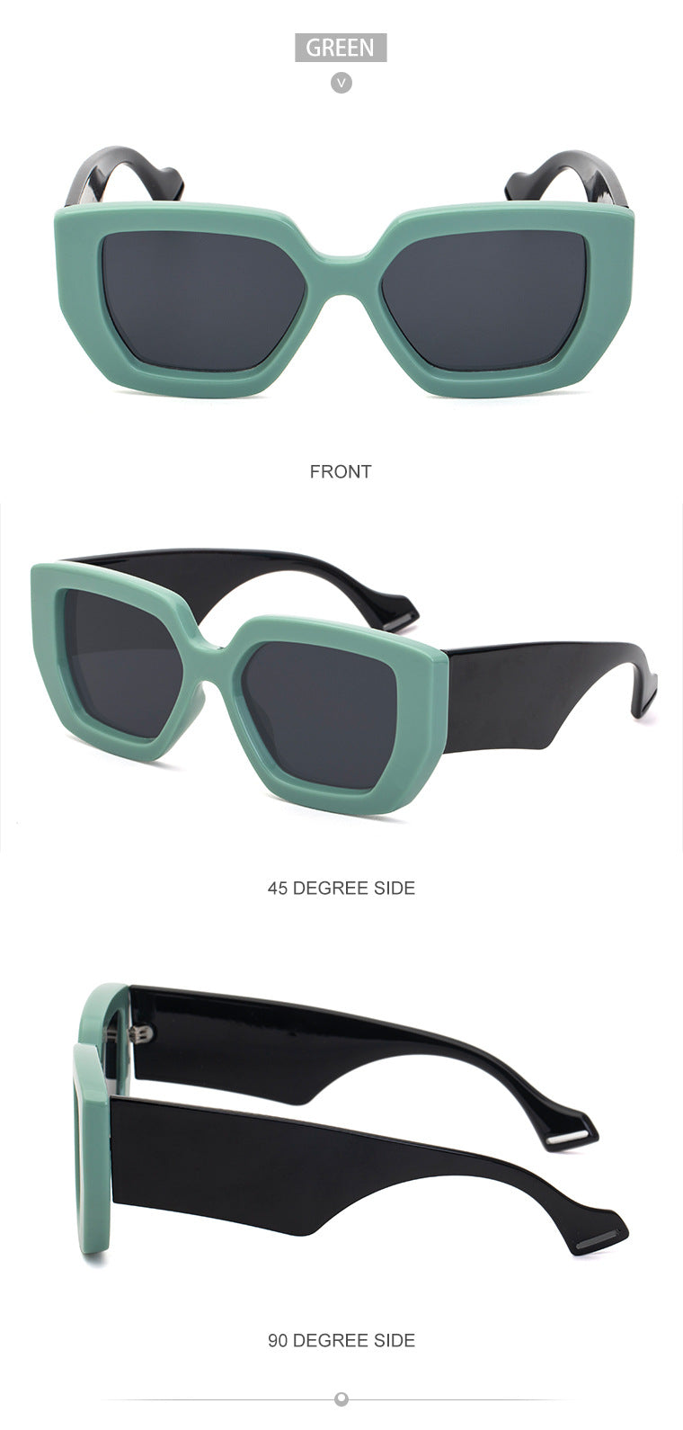 Trendy Square Frame Wide Temple Sunglasses for Women, Internet Celebrity Style Large Frame Sunglasses for Women sunglasses