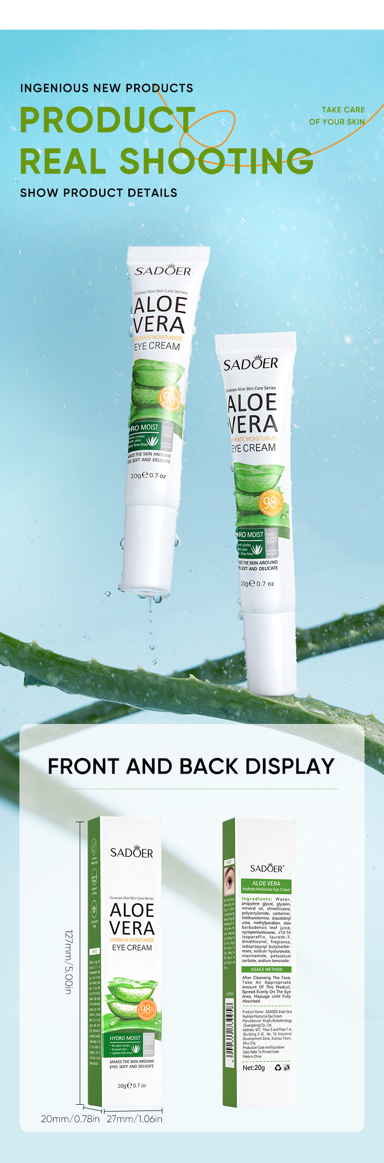 Aloe Vera Skincare Set SADOER Cleansing, hydrating, moisturizing, and nourishing  foreign trade manufacturer wholesale